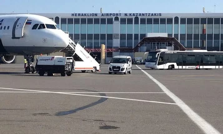 Aircraft on the tarmac at Heraklion Airport, Crete, Greece