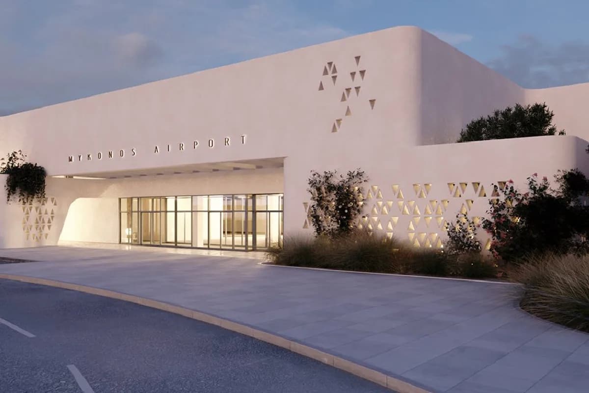 Terminal entrance at Mykonos Airport, Greece